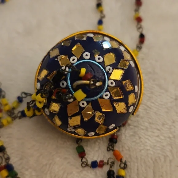 Vintage Indian Micro Mosaic Ball Pendant Multicolor Beaded Festival Necklace - Picture 7 of 11